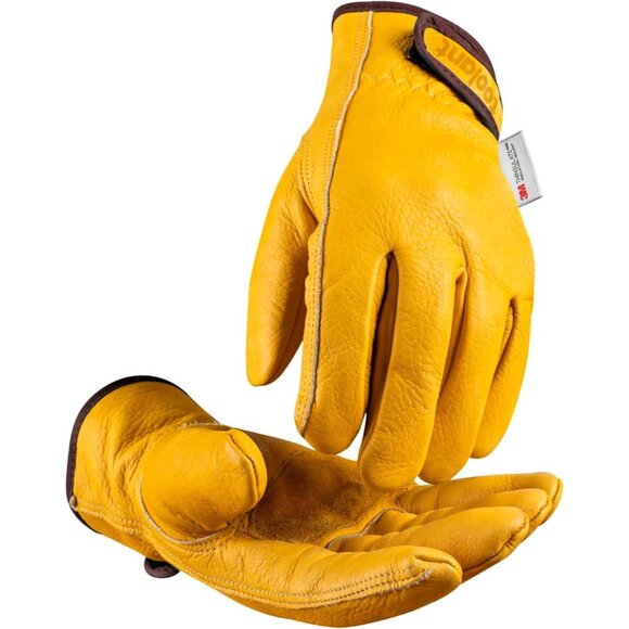 Men's Yellow Winter Warm Thinsulate Lining for Cold Weather Leather Work Gloves - Picture 1 of 6